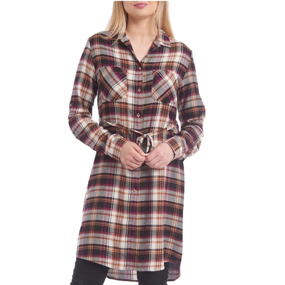 Dresses & Skirts - 🔥 Brown Flannel Plaid Shirt Dress Medium Button